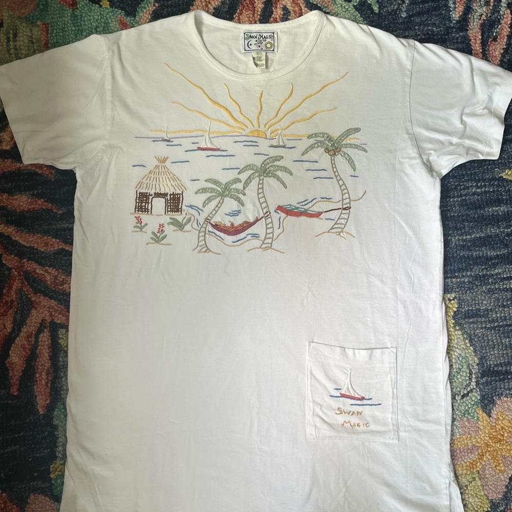 Swan Magic Rare Vintage Embroidered Tunic/Beach Coverup